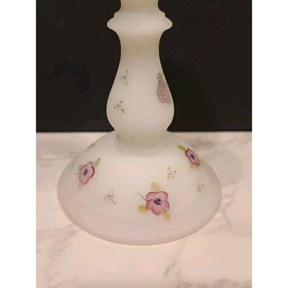 Fenton Glass Berries & Blossoms Candlestick Holder Satin Custard Only (1) 6" - Picture 6 of 11